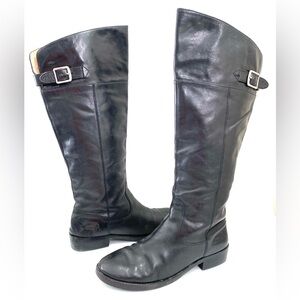 Coach Joele Tall Riding Boots Womens 8 B Black Leather Knee High Pull On Buckle